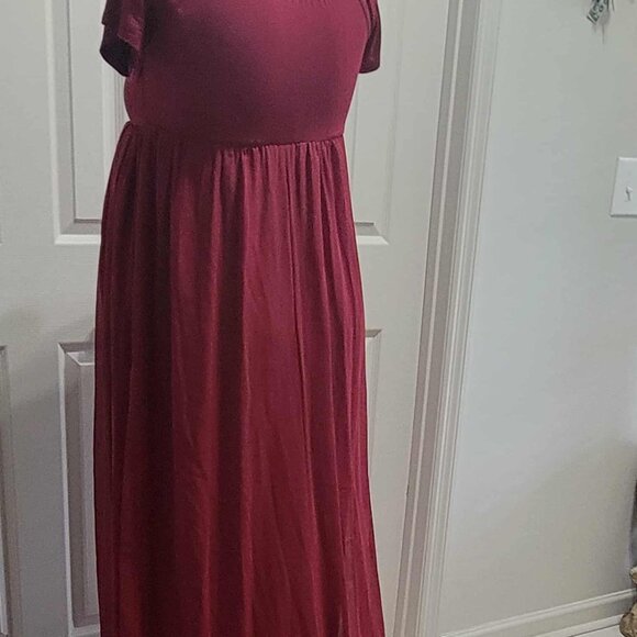 Maternity Burgundy Off Shoulder Chiffon Photoshoot Gown XL - Picture 6 of 9